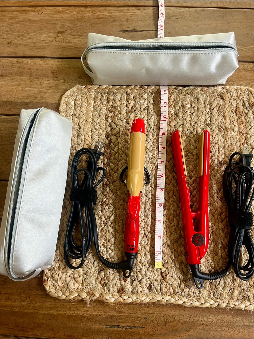 ULTRA CHI Red Mini Hair Straightener and Curling Iron Set with Travel Pouches!